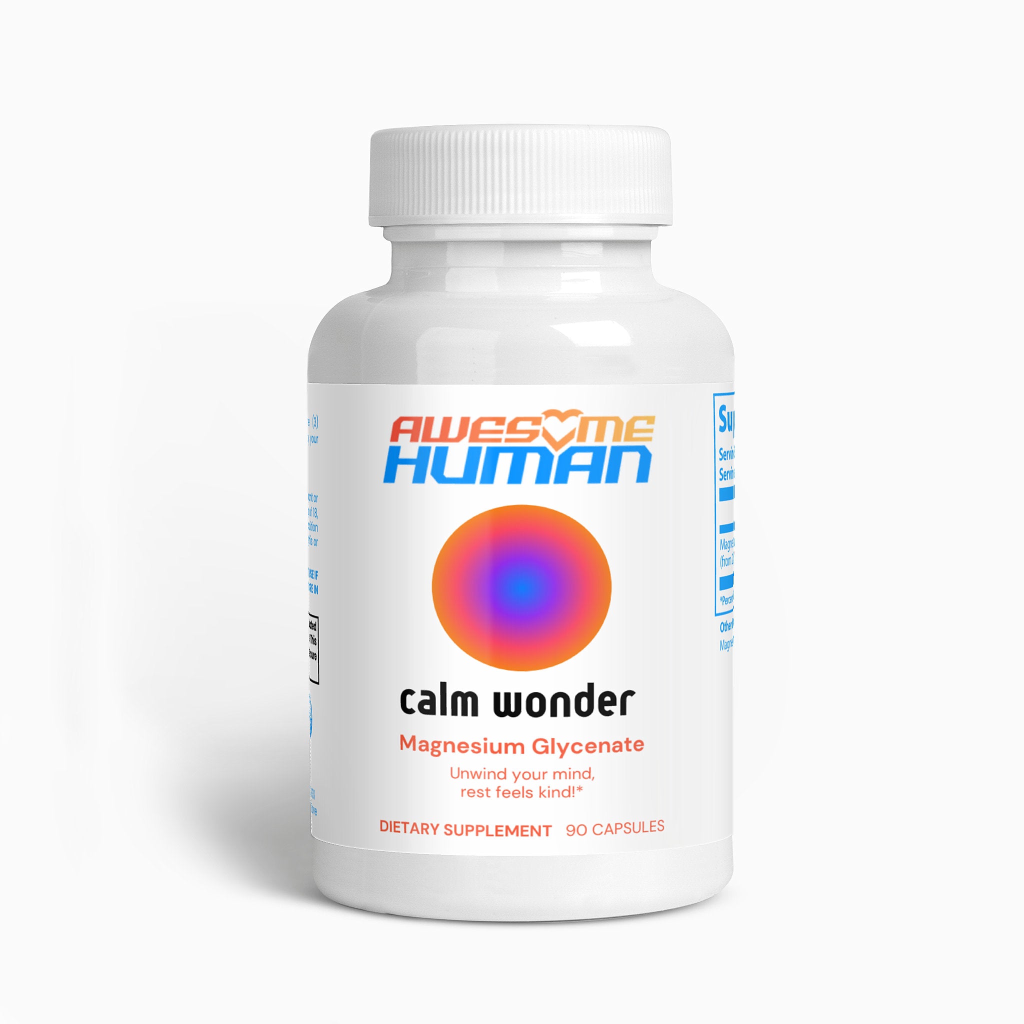 Magnesium Glycenate capsules for stress relief and calming effects for gen x men and women . single ingredient . 