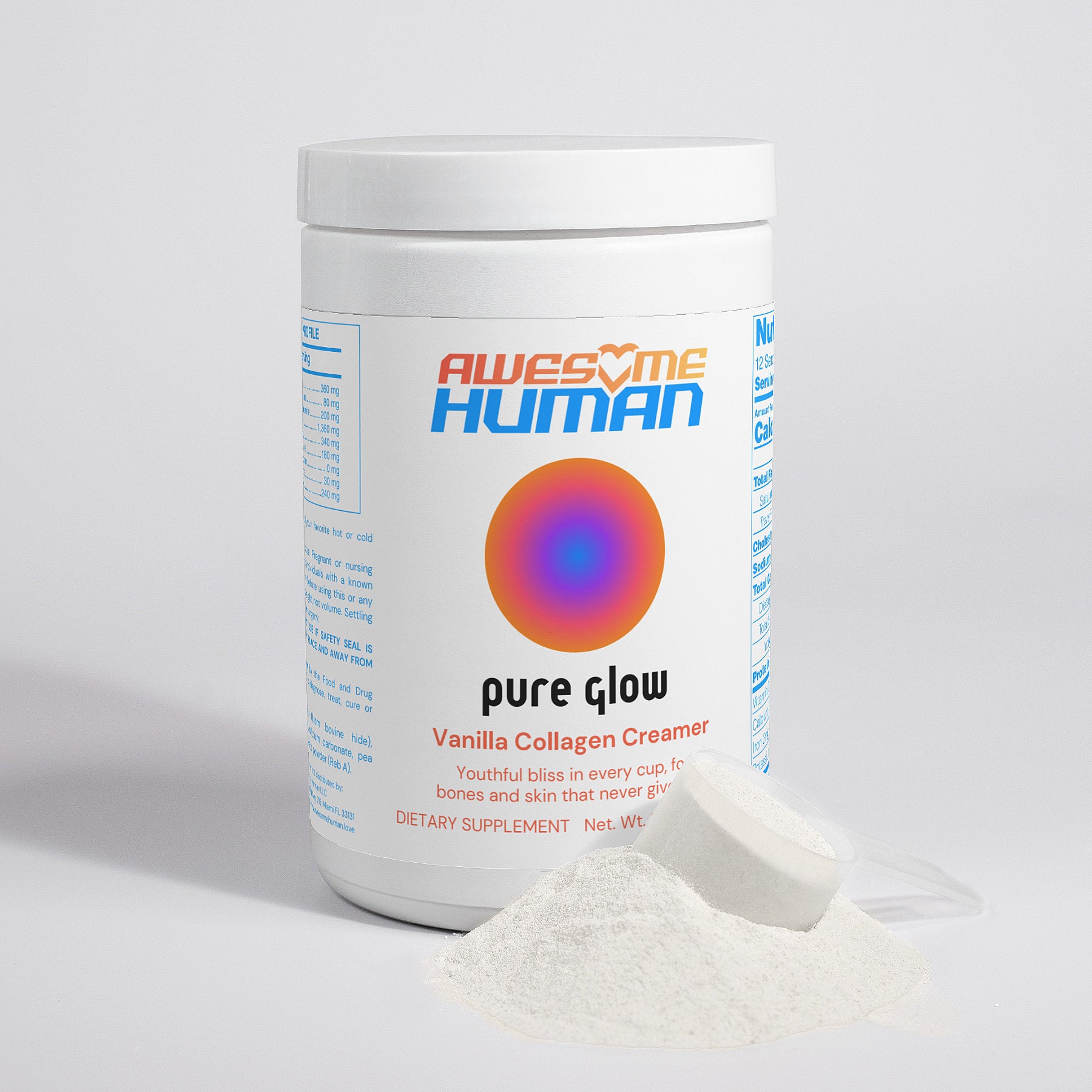 Pure Glow vanilla collagen creamer grass-fed hydrolyzed collagen peptides. best collab peptides, vital collagen for men and women 