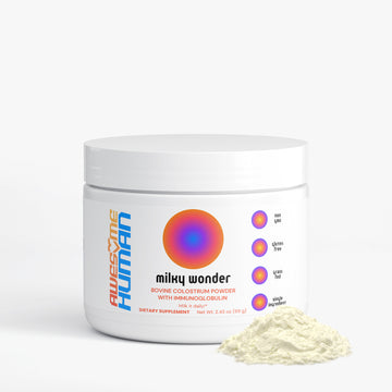 Milky Wonder colostrum powder immune gut and post workout support supplement. milk man. everyone needs this supplement for power, concentration and gut health