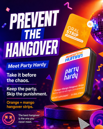 Party Hardy disco graphic for hangover support before a night out
